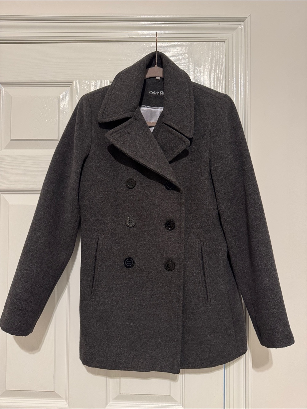 NWT Calvin Klein Charcoal Double-Breasted Wool Peacoat